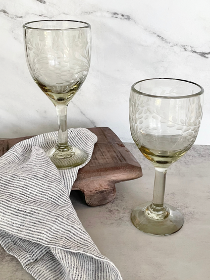 Etched Handblown Wine Glass