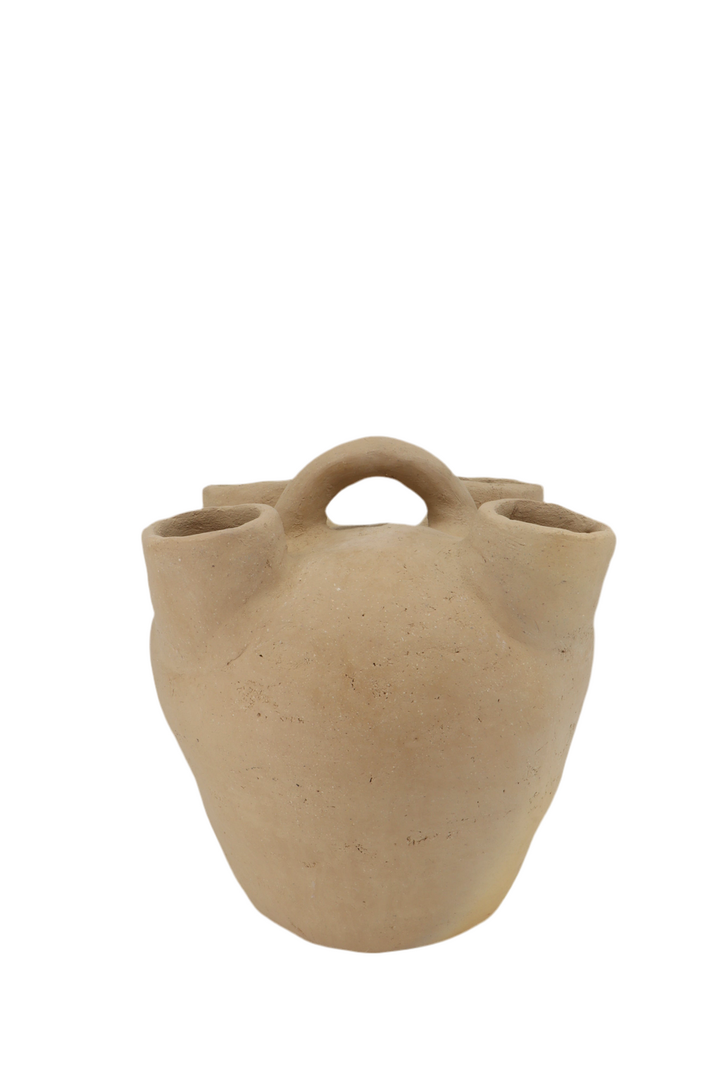 Four Spout Handcrafted Vase in Natural Clay