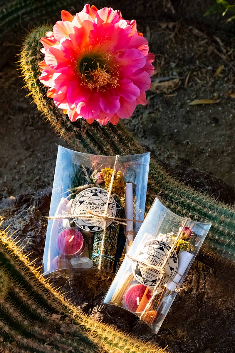 Mini Confidence & Power Ritual Kit gift set with crystals and candle