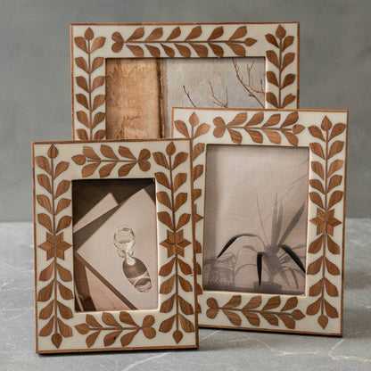 SM White Bone & Inlay Wood Floral Photo Frame