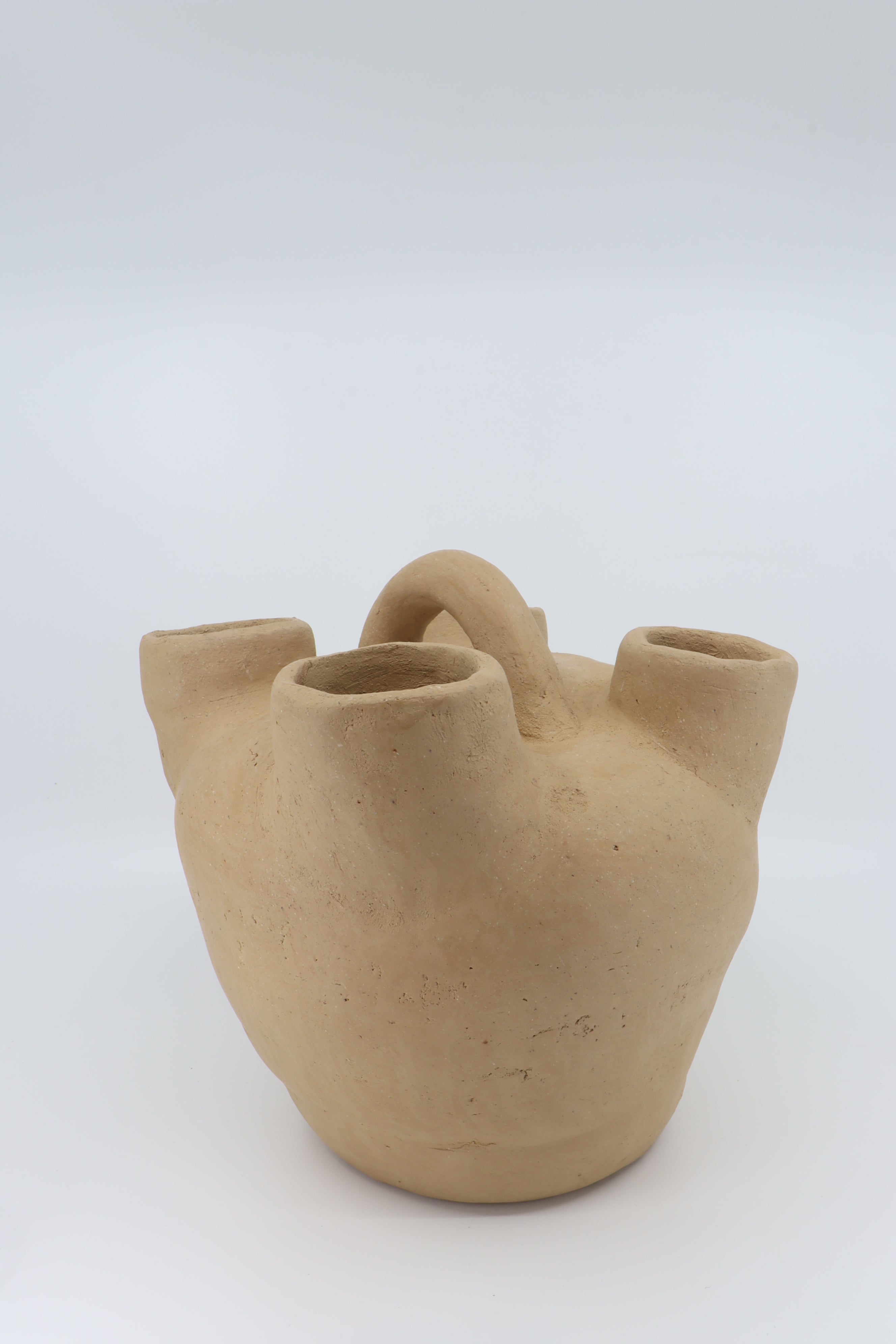 Four Spout Handcrafted Vase in Natural Clay