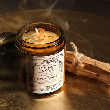 4 oz. Palo Santo & Cedar Ritual Candle with crystals