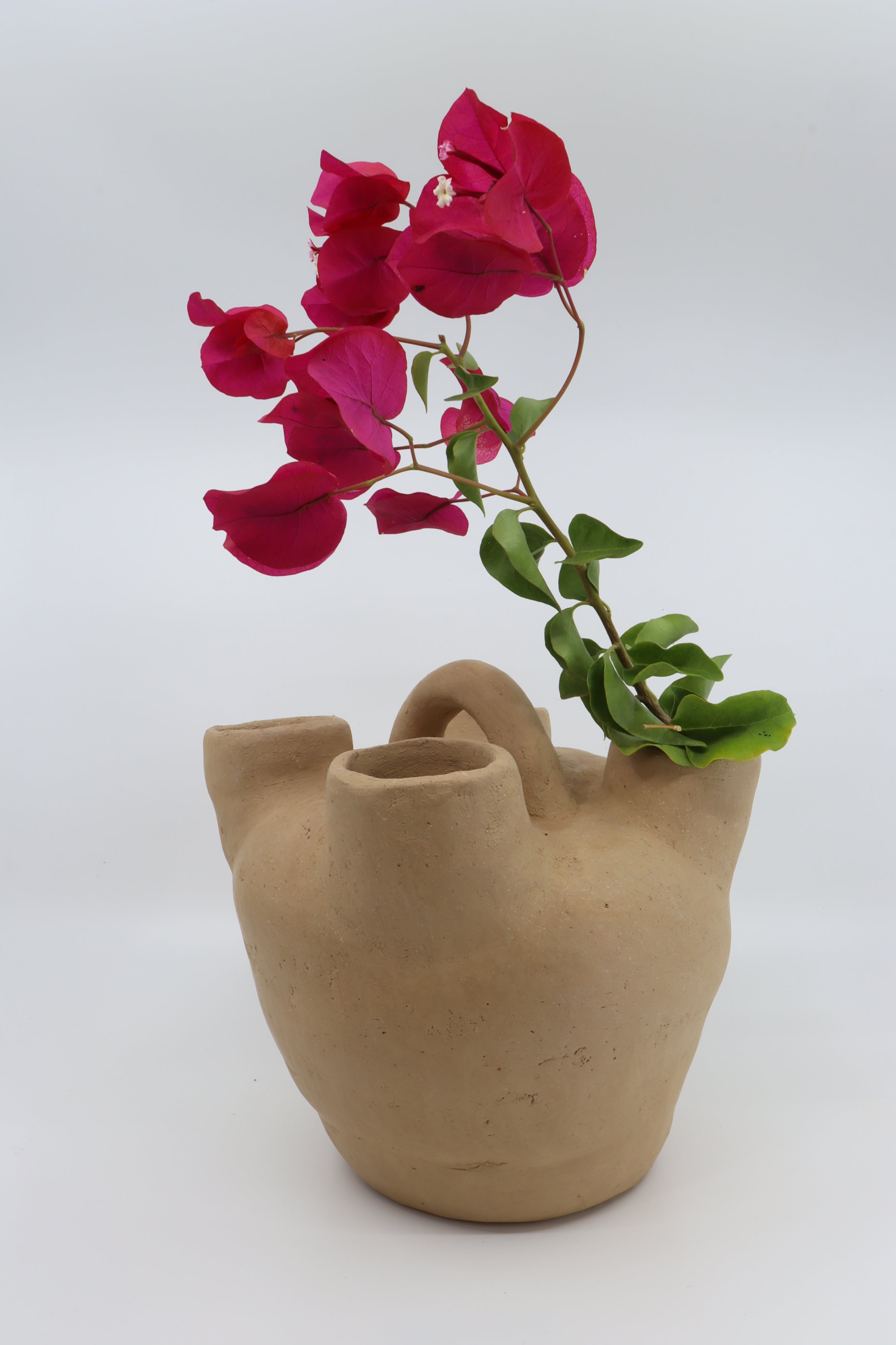 Four Spout Handcrafted Vase in Natural Clay