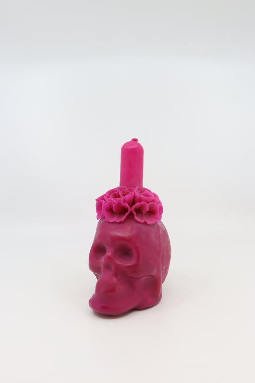 Beeswax Oaxaca Skull Candle - Pink