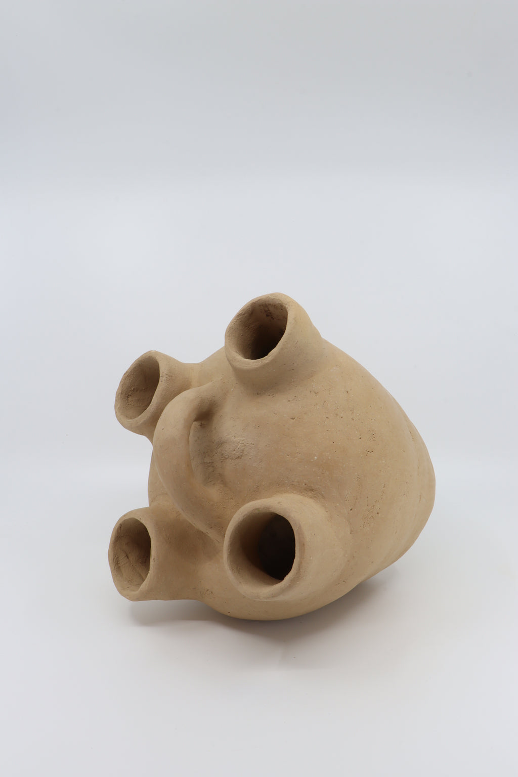 Four Spout Handcrafted Vase in Natural Clay