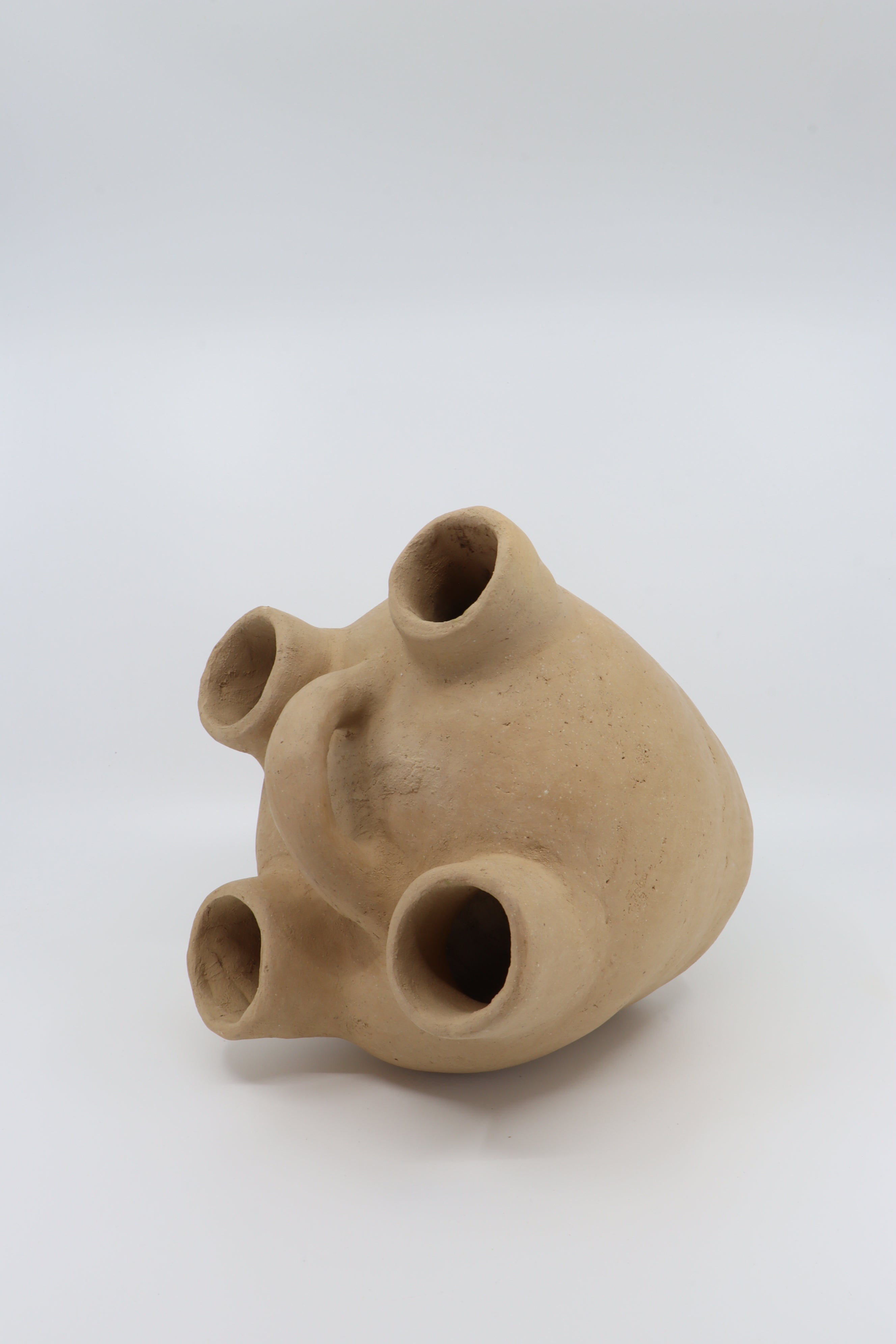 Four Spout Handcrafted Vase in Natural Clay