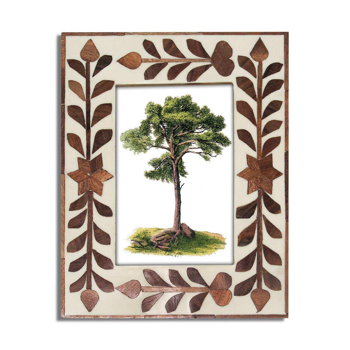 SM White Bone & Inlay Wood Floral Photo Frame