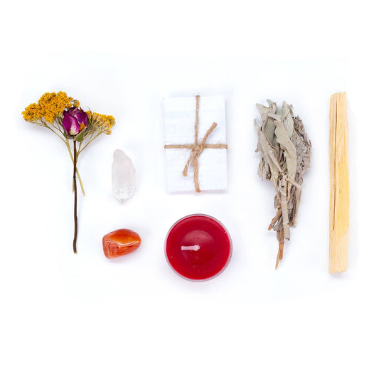 Mini Confidence & Power Ritual Kit gift set with crystals and candle