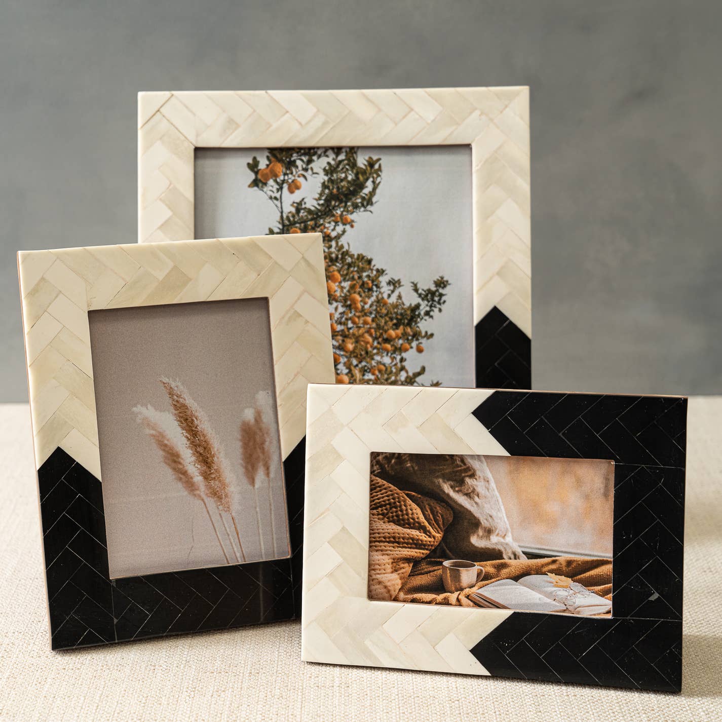 MED Ebony & Ivory Chevron Bone Photo Frame